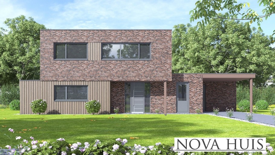 NOVA-HUIS M392 gelijkvloerse woning met kleine verdieping voor gasten gebouwd door Staalframebouw Nederland