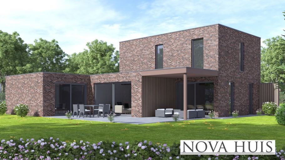 NOVA-HUIS M392 gelijkvloerse woning met kleine verdieping voor gasten gebouwd door Staalframebouw Nederland