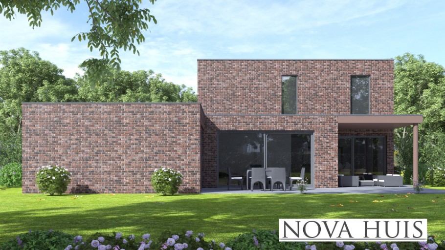 NOVA-HUIS M392 gelijkvloerse woning met kleine verdieping voor gasten gebouwd door Staalframebouw Nederland