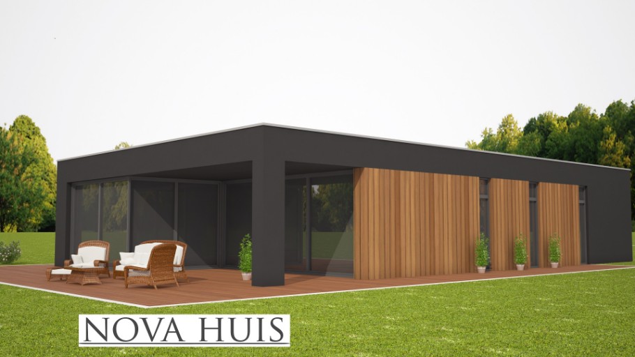 NOVA HUIS Moderne Bungalow A71 met plat dak alles gelijkvloers Staalframebouw Nederland