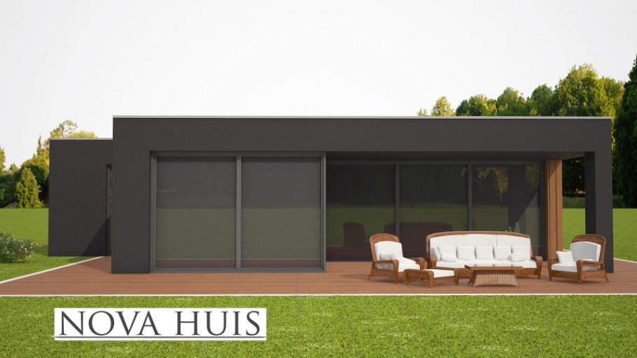 NOVA HUIS Moderne Bungalow A71 met plat dak alles gelijkvloers Staalframebouw Nederland