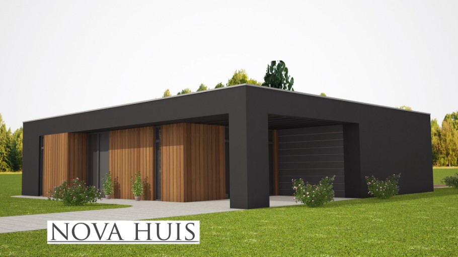 NOVA HUIS Moderne Bungalow A71 met plat dak alles gelijkvloers Staalframebouw Nederland