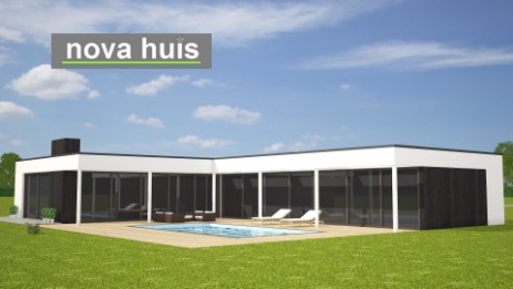 NOVA-HUIS Moderne gelijkvloerse bungalow met plat dak ontwerpen en bouwen A33 NOVA-HUIS Moderne gelijkvloerse bungalow met plat dak ontwerpen en bouwen A33