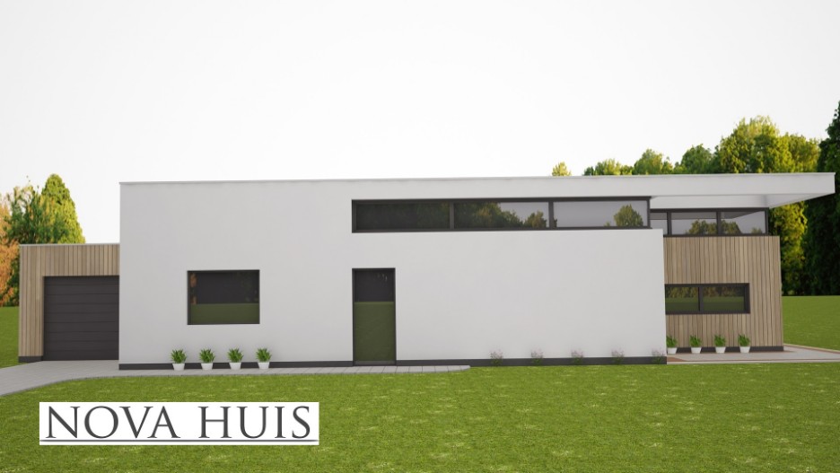 NOVA-HUIS Moderne gelijkvloerse woning onder architectuur energieneutraal plat dak A55