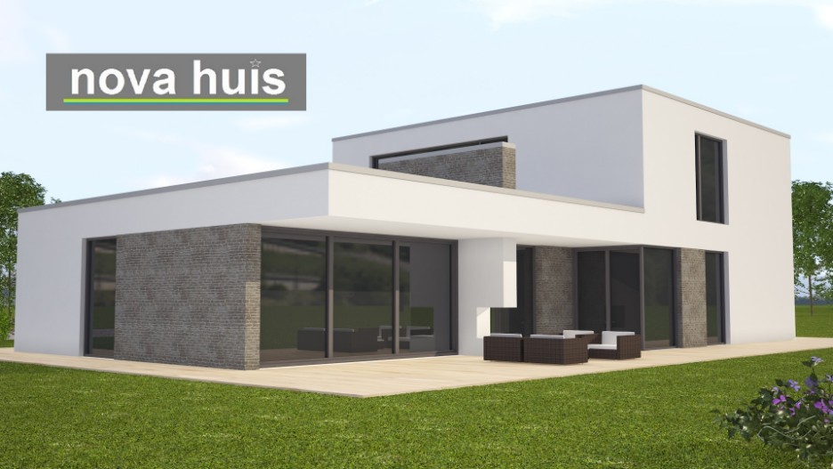 NOVA-HUIS Moderne kubistische levensloopbestendige woning in kubistische bouwstijl terras buitenhaard K118 