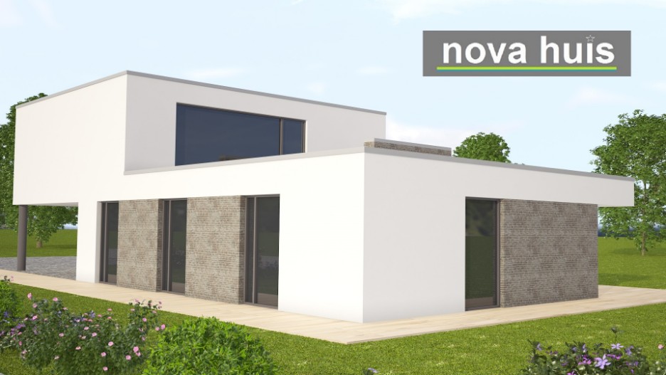 NOVA-HUIS Moderne kubistische levensloopbestendige woning in kubistische bouwstijl terras buitenhaard K118 