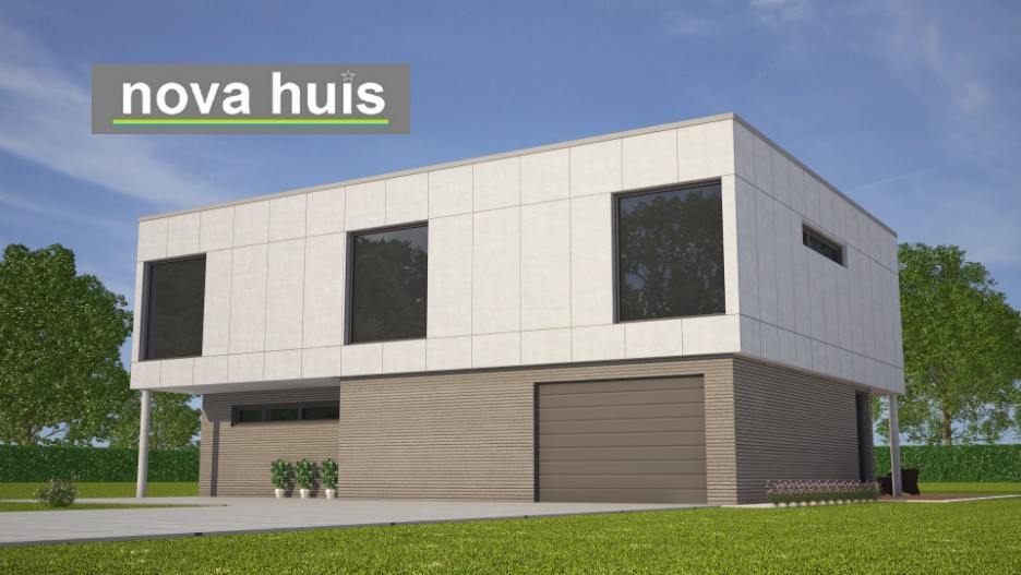 NOVA-HUIS Moderne kubistische villa met onderhoudsarme gevelbekleding veel ramen en glas en vrije indeling K106