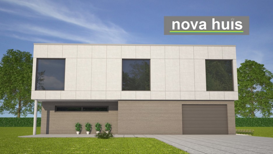 NOVA-HUIS Moderne kubistische villa met onderhoudsarme gevelbekleding veel ramen en glas en vrije indeling K106