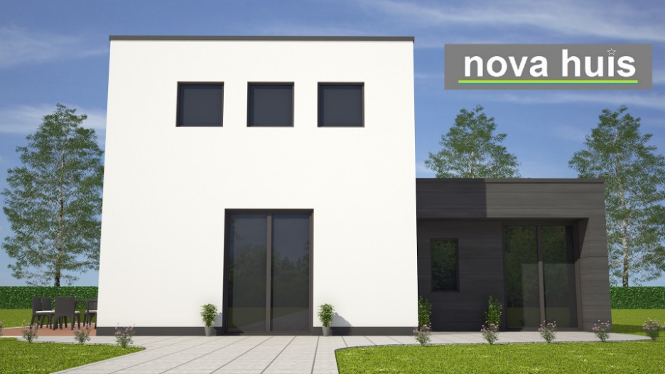 NOVA-HUIS Moderne kubistische woning met overdekt terras   ontwerpen en goedkoper en beter bouwen  K126