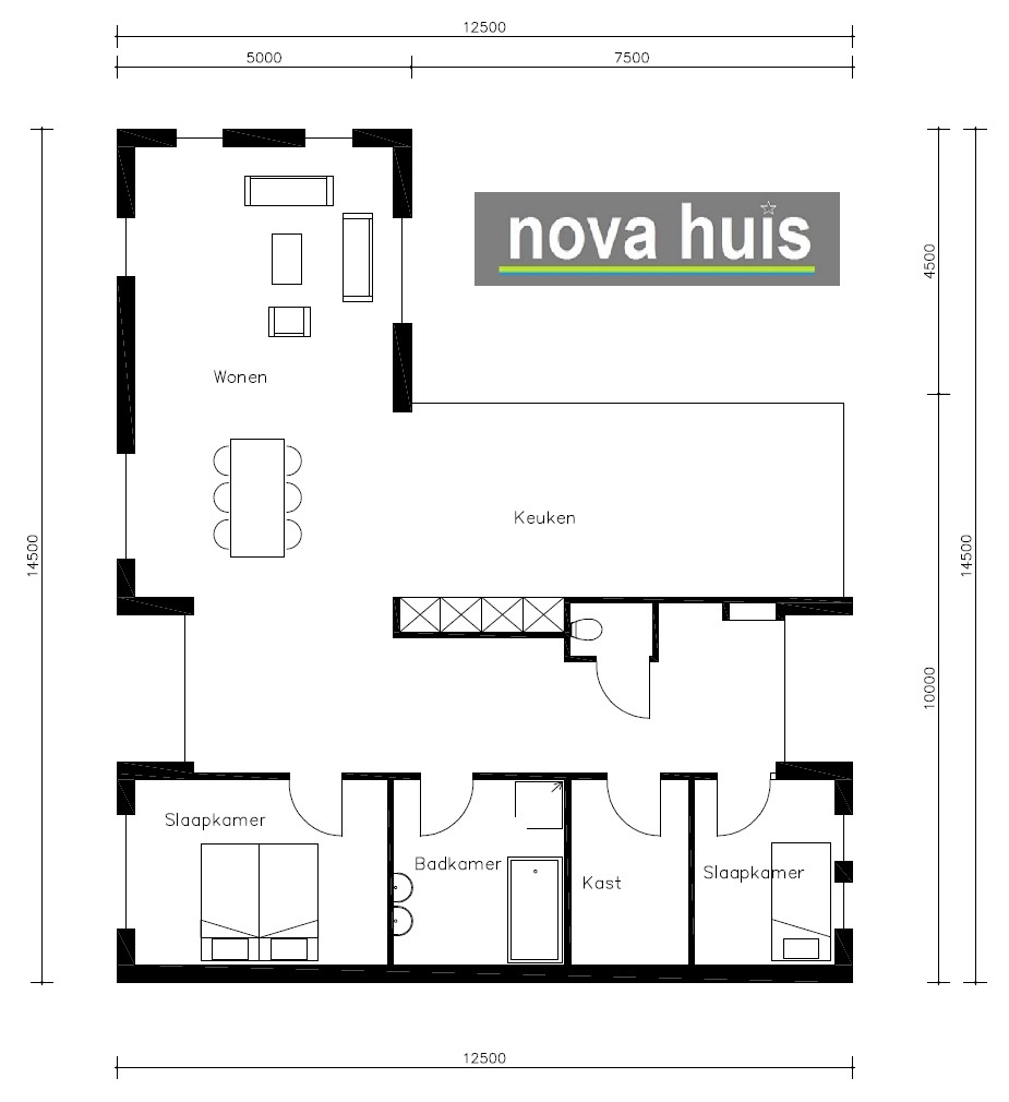 NOVA-HUIS Moderne nieuwe bungalow met plat dak en veel licht onder architectuur laten bouwen type A29 