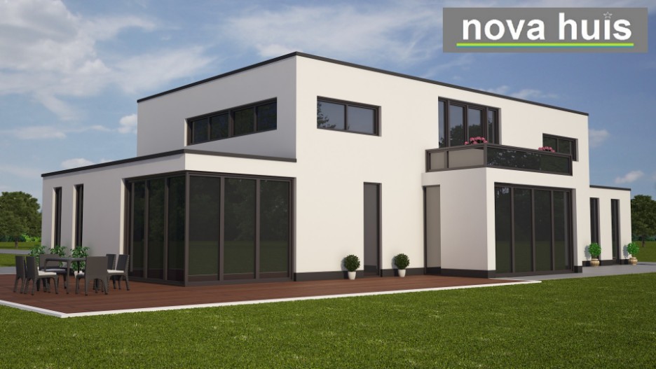 NOVA-HUIS Moderne vrijstaande villa in kubistische bauhaus ontwerpstijl vrije indelingen grote vide K79