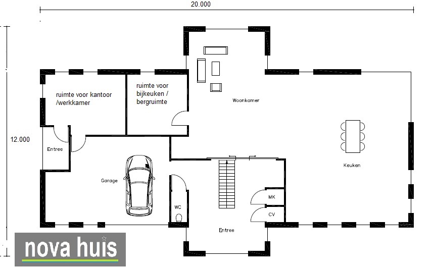 NOVA-HUIS Moderne vrijstaande villa in kubistische bauhaus ontwerpstijl vrije indelingen grote vide K79