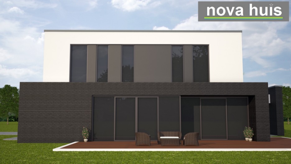 NOVA-HUIS Moderne woningbouw in kubistische stijl met plat dak en veel glas-ramen duurzaam en energieneutraal K84