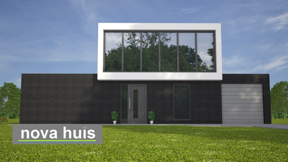 NOVA-HUIS Woningontwerp in moderne kubistische bouwstijl met veel ramen glas en licht overdekt terras  K92 