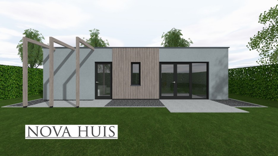 NOVA-HUIS kleine bungalow staalframebouw alles gelijkvloers plat dak energiearm B60