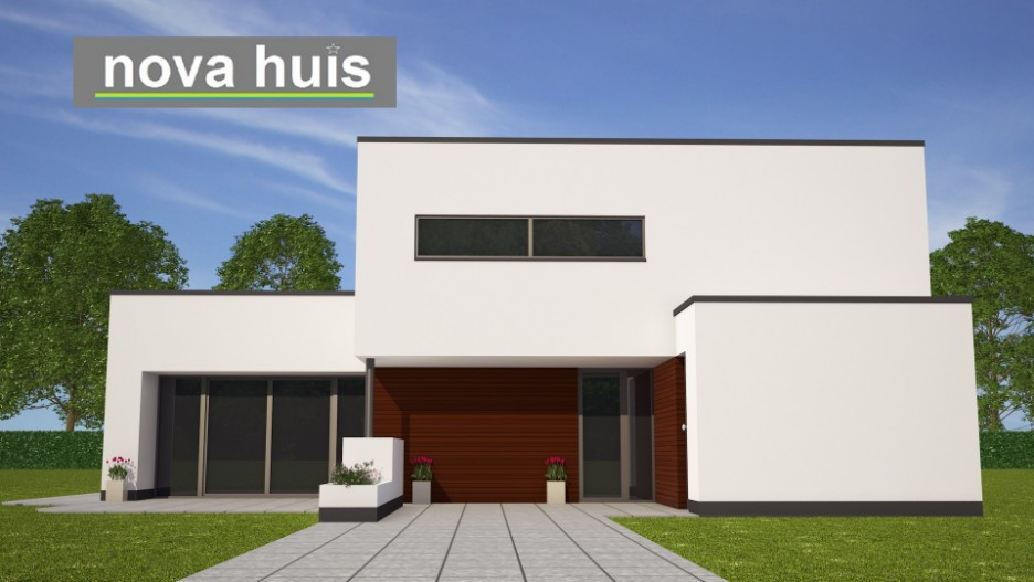 NOVA-HUIS moderne gelijksvloerse woningen in moderne kubistische bouwstijl met veel glas en licht groot dakterras K99 