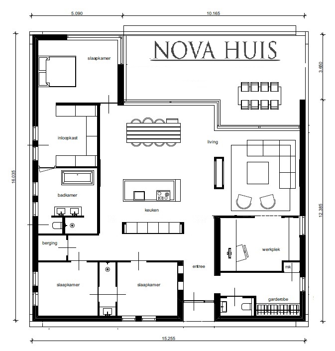 NOVA-HUIS moderne kubistische bungalow onder architectuur plat dak alles op begane grond B4