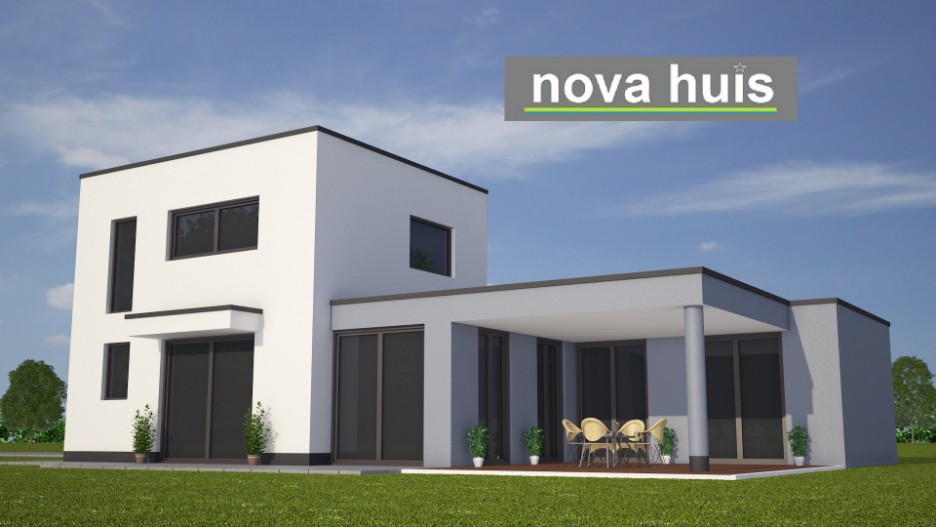 NOVA-HUIS moderne levensloopbestendige woningen kubistische bouwstijl overdekt terras veel glas K83 NOVA-HUIS moderne levensloopbestendige woningen kubistische bouwstijl overdekt terras veel glas K83