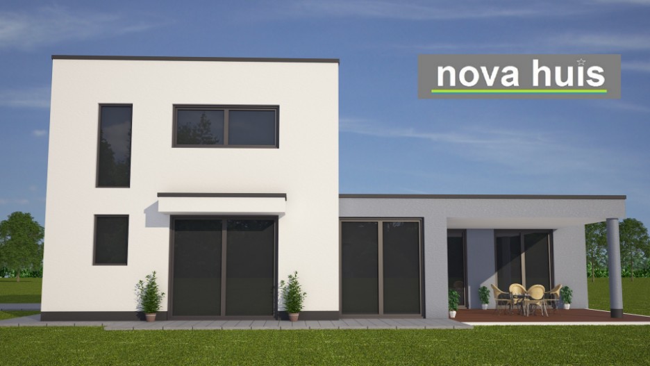 NOVA-HUIS moderne levensloopbestendige woningen kubistische bouwstijl overdekt terras veel glas K83 NOVA-HUIS moderne levensloopbestendige woningen kubistische bouwstijl overdekt terras veel glas K83