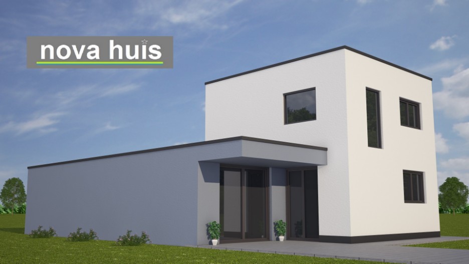 NOVA-HUIS moderne levensloopbestendige woningen kubistische bouwstijl overdekt terras veel glas K83 NOVA-HUIS moderne levensloopbestendige woningen kubistische bouwstijl overdekt terras veel glas K83