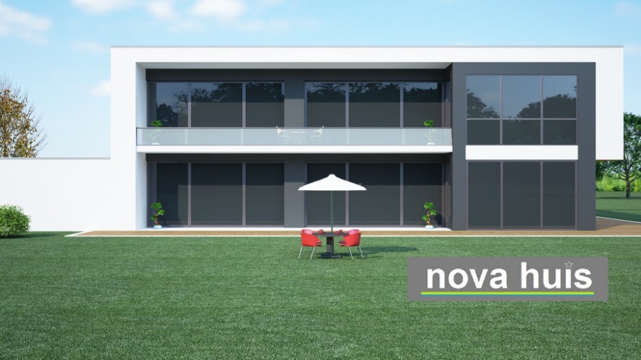 NOVA-HUIS moderne villa in kubistische bouwstijl veel ramen licht overdekte terrassen ontwerp K20