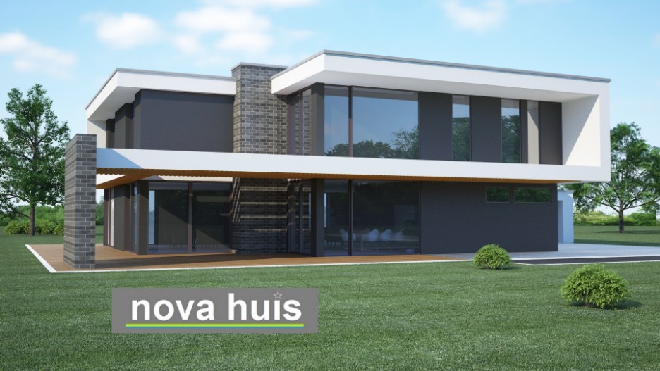 NOVA-HUIS moderne villa in kubistische bouwstijl veel ramen licht overdekte terrassen ontwerp K20