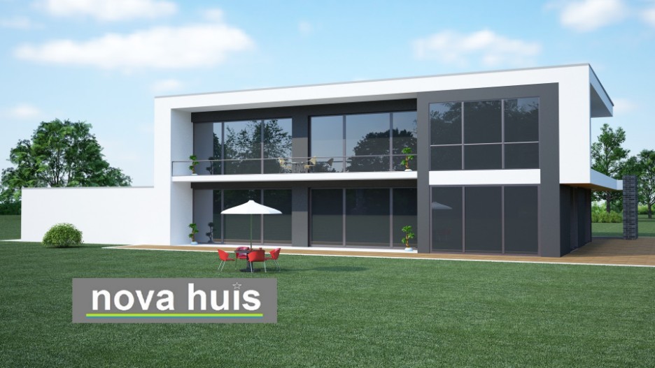 NOVA-HUIS moderne villa in kubistische bouwstijl veel ramen licht overdekte terrassen ontwerp K20