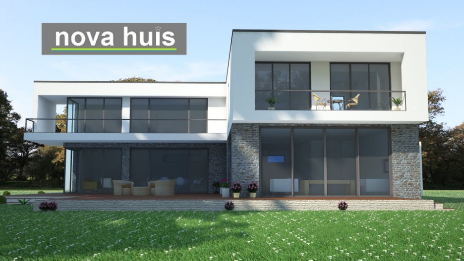 NOVA-HUIS moderne villawoning in kubistische bouwstijl gevels met natuursteen energieneutraal bouwen K18