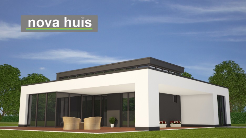 NOVA-HUIS ontwerp en bouw mooie moderne gelijkvloerse woningen en bungalows plat dak veel glas A84