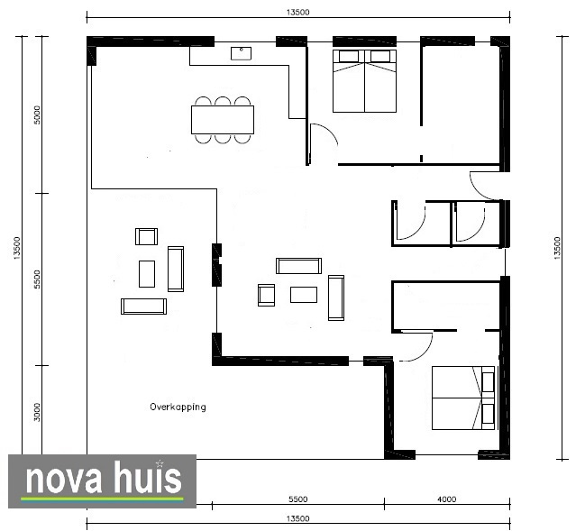 NOVA-HUIS ontwerp en bouw mooie moderne gelijkvloerse woningen en bungalows plat dak veel glas A84