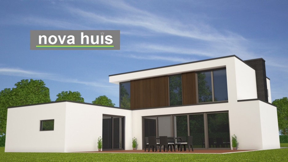 NOVA-HUIS ontwerp modern kubistisch woonhuis met veel glas en plat dak bouwen in energiearm bouwsysteem K100