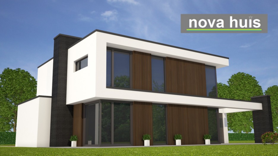 NOVA-HUIS ontwerp modern kubistisch woonhuis met veel glas en plat dak bouwen in energiearm bouwsysteem K100