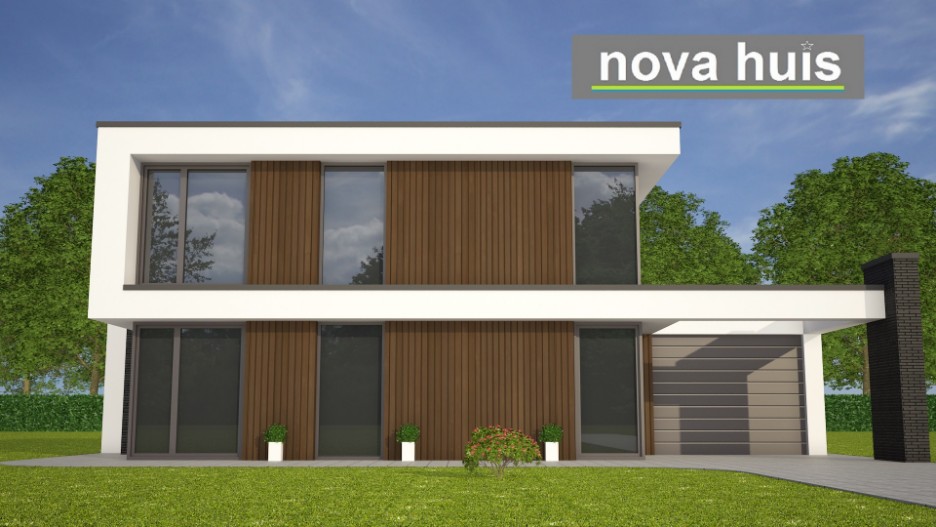 NOVA-HUIS ontwerp modern kubistisch woonhuis met veel glas en plat dak bouwen in energiearm bouwsysteem K100