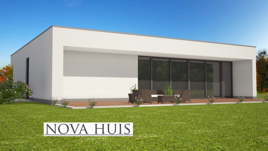 NOVA-HUIS strakke moderne energieneutrale bungalow plat dak alles gelijksvloers  B73 