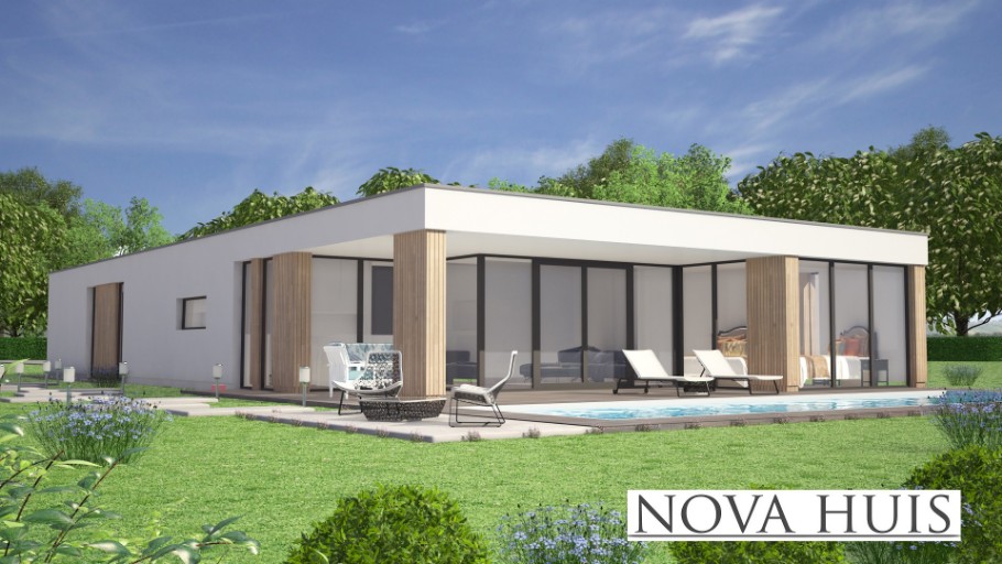 NOVA-HUIS type 144  levensloopbestendige bungalow veel glas Staalframebouw  Nederland