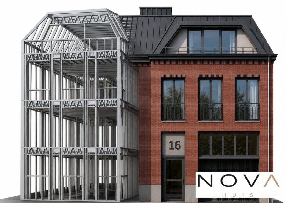 hier ziet u hoe een staalframebouw constructie in kubistische woning wordt verwerkt