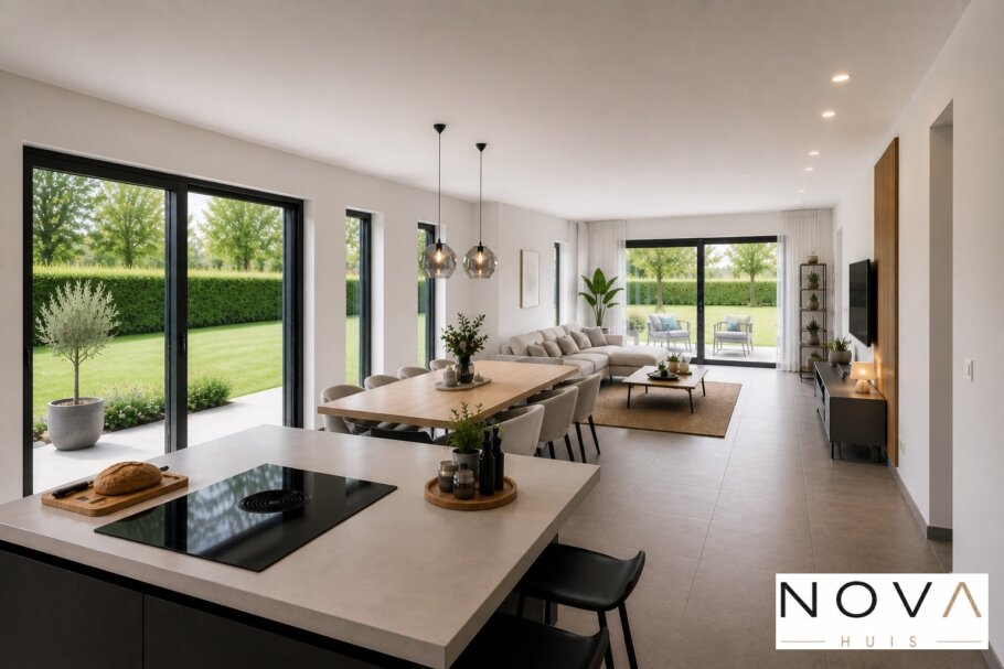 NOVA-HUIS.nl  type 136 Bekijk de interieurfoto's van deze stijlvolle gelijkvloerse bungalow met slaapkamer en badkamer op de begane grond