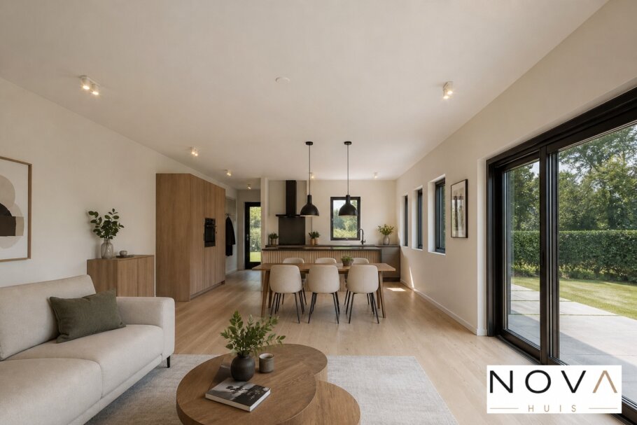 NOVA-HUIS.nl  type 136 Bekijk de interieurfoto's van deze stijlvolle gelijkvloerse bungalow met slaapkamer en badkamer op de begane grond