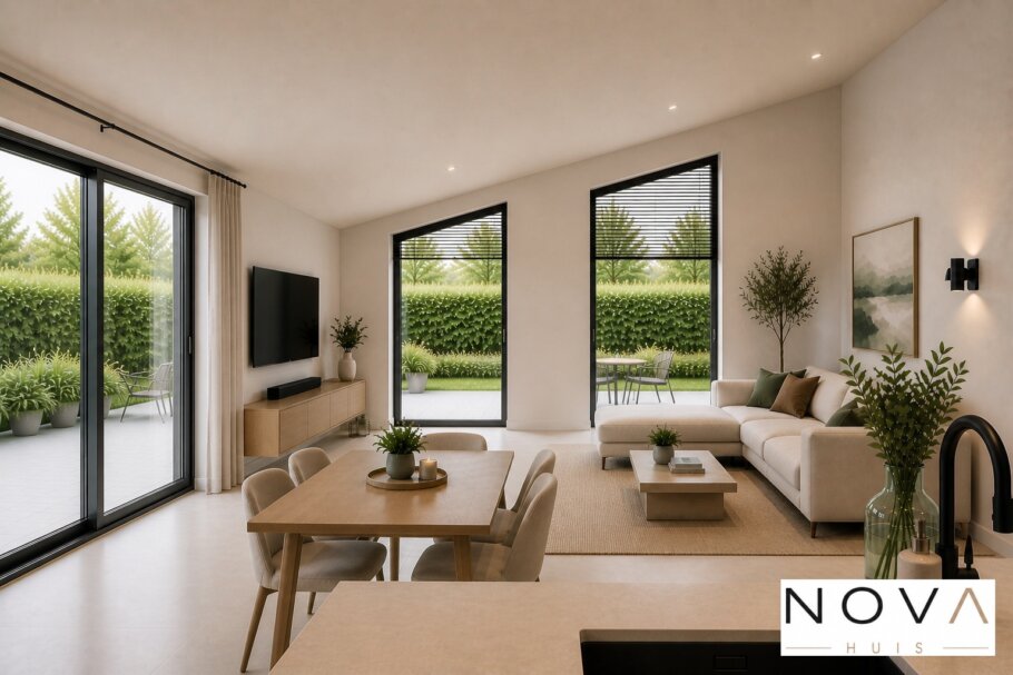NOVA-HUIS.nl  type 136 Bekijk de interieurfoto's van deze stijlvolle gelijkvloerse bungalow met slaapkamer en badkamer op de begane grond