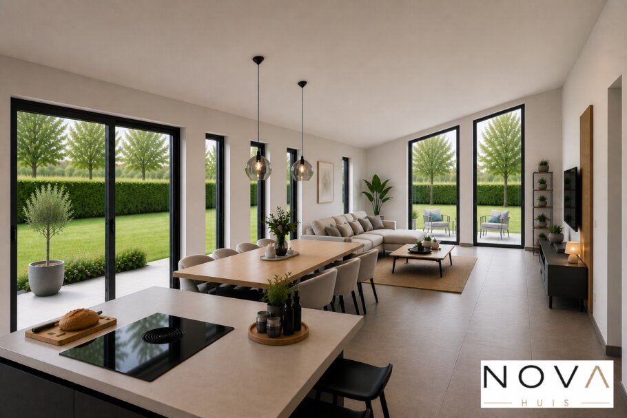 NOVA-HUIS.nl  type 136 Bekijk de interieurfoto's van deze stijlvolle gelijkvloerse bungalow met slaapkamer en badkamer op de begane grond
