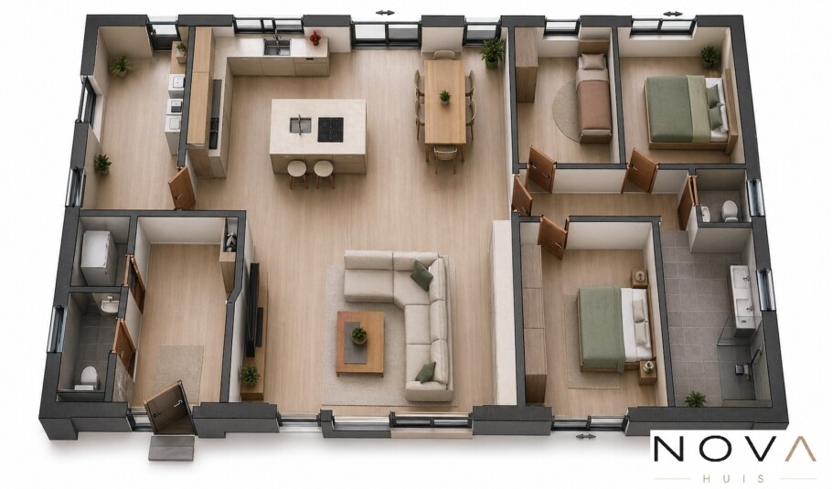 NOVA HUIS A198 levensloopbestendige bungalow met 3 slaapkamers en 2 badkamers