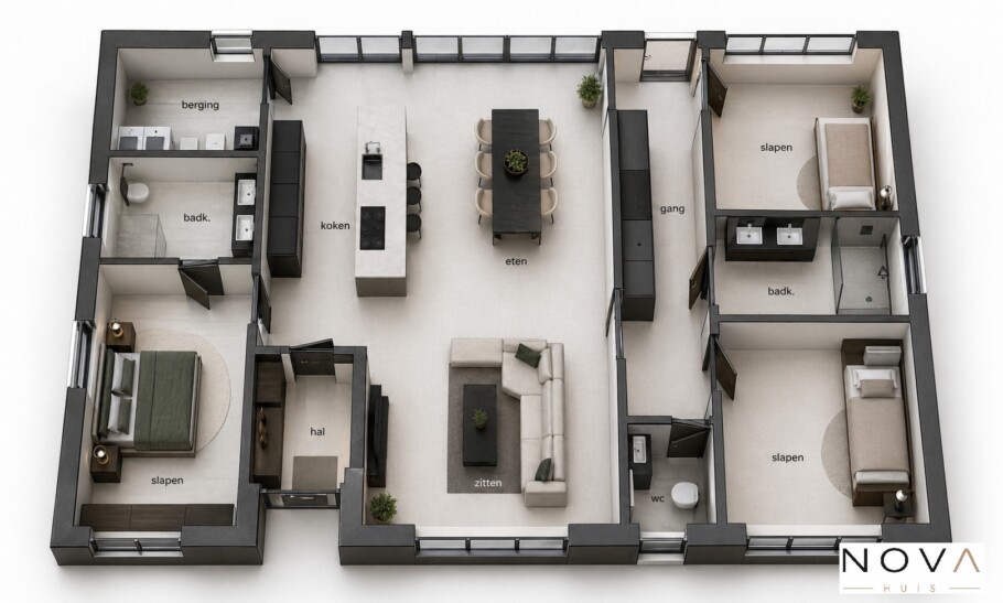 NOVA HUIS A198 levensloopbestendige bungalow met 3 slaapkamers en 2 badkamers