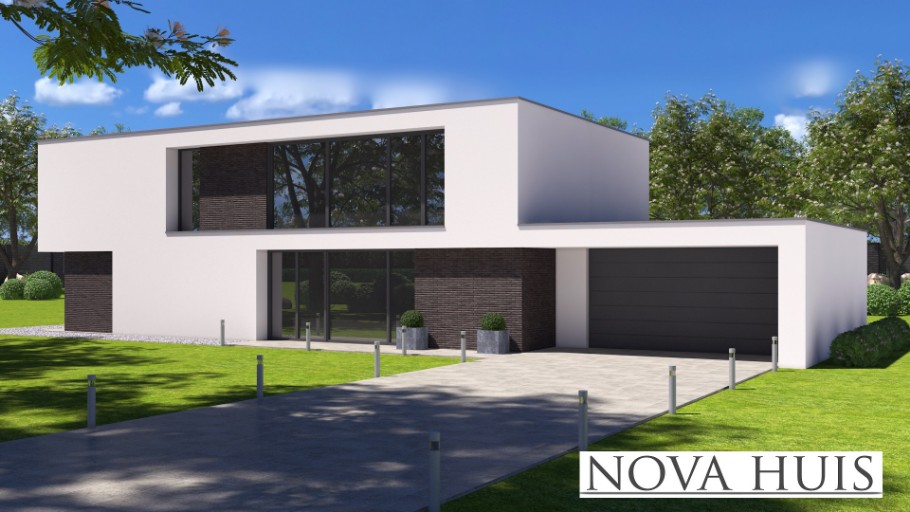 NOVA-HUIS.nl K382 moderne kubistische woning met Staalframe bouwconstructie