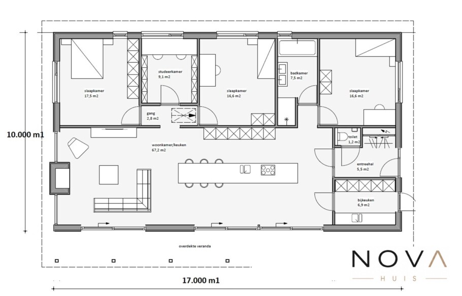 A136 v1 NOVAHUIS semi bungalow met hellend dak Staalframebouw Nederland 