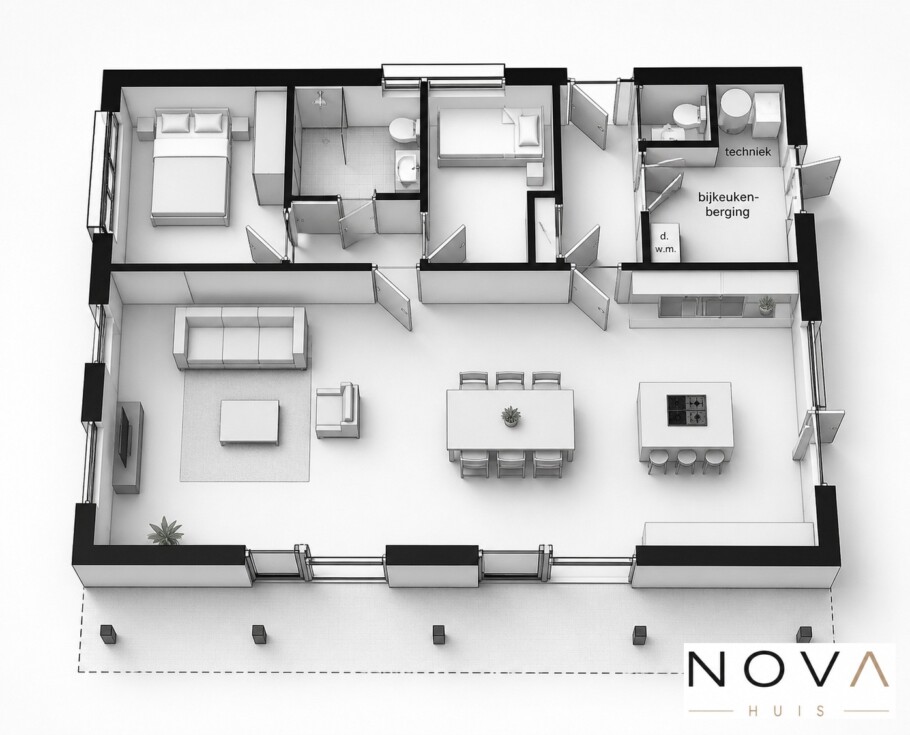 A136 v1 NOVAHUIS semi bungalow met hellend dak Staalframebouw Nederland 