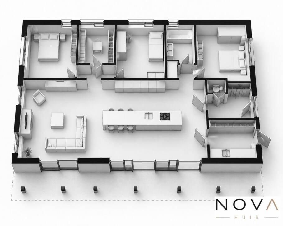 A136 v1 NOVAHUIS semi bungalow met hellend dak Staalframebouw Nederland 