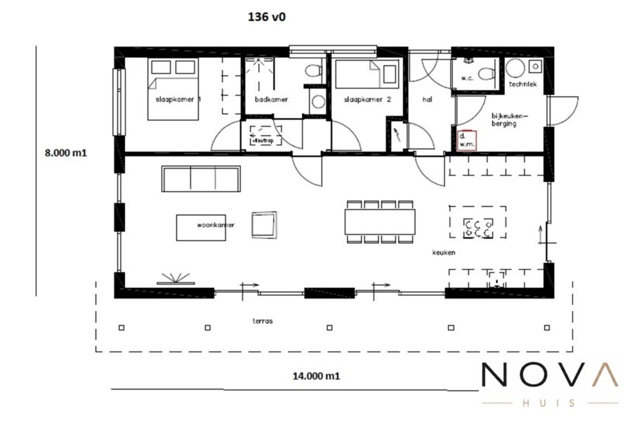 A136 v1 NOVAHUIS semi bungalow met hellend dak Staalframebouw Nederland 