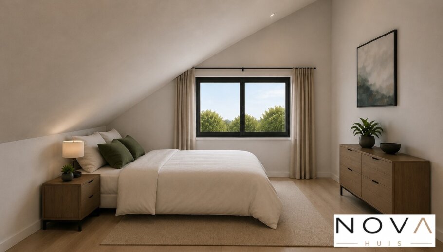Modern interieur van een moderne woning met open keuken, lichte woonkamer, kookeiland en grote raampartijen