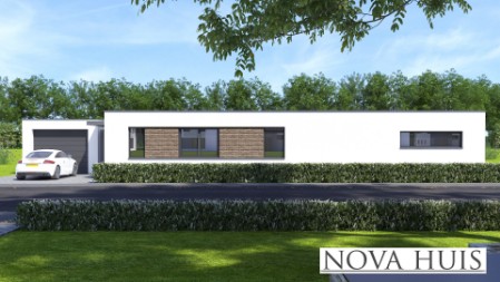 NOVAHUIS A162 duurzame bouw in staalframe  gelijkvloerse bungalow met plat dak