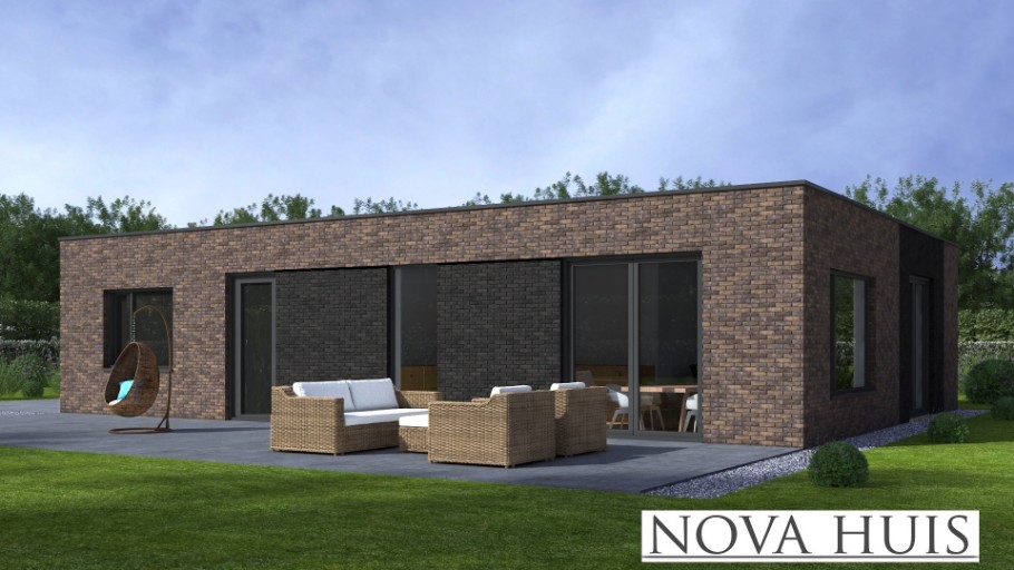 NOVAHUIS A180 bungalow plat dak levensloopbestendig energieneutraal onderhoudsarm